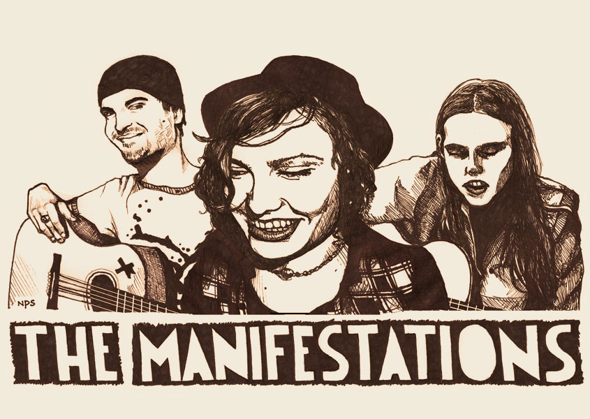 Ink drawing of band the Manifestations