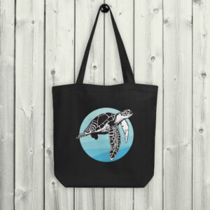 Product photo of the turtle tribe tote bag in black