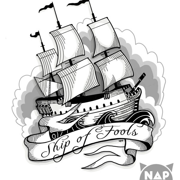A tattoo design of a ship